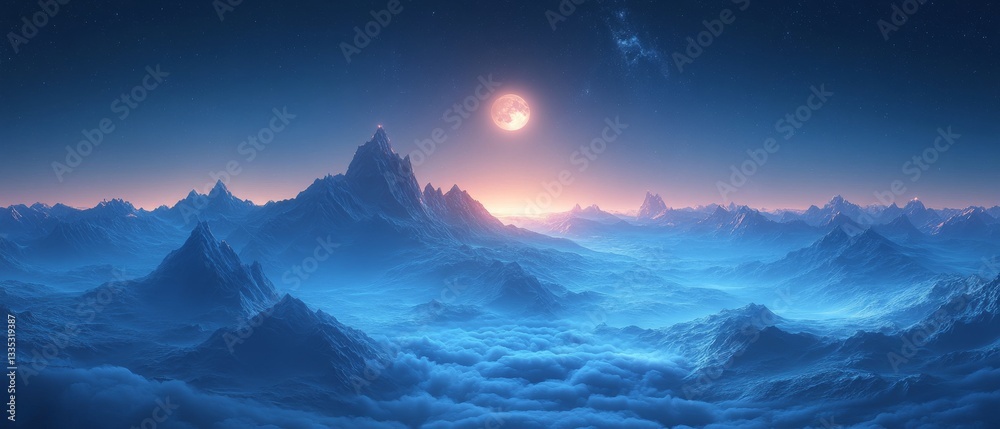 Obraz premium Glowing Celestial Mountains Under a Dreamy Night Sky