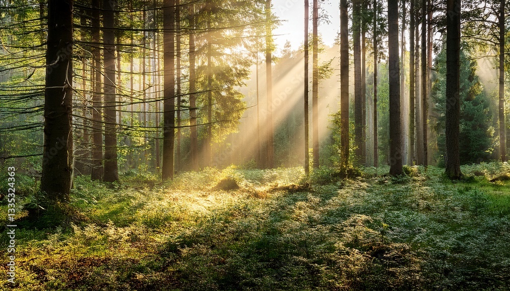 Fototapeta premium sunbeams in forest