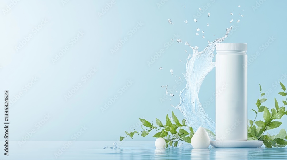 Modern Milk Packaging Mockup with Artistic Splash and Greenery Modern Milk Packaging Mockup with Artistic Splash and Greenery