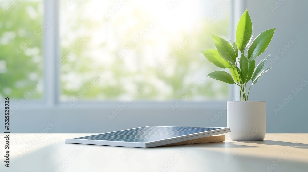 Modern Office with Solar Panels and Clean Energy Concept Modern Office with Solar Panels and Clean Energy Concept