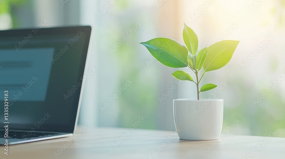 Close-up of Hands Typing on Laptop with Eco-Friendly Plant Nearby Close-up of Hands Typing on Laptop with Eco-Friendly Plant Nearby