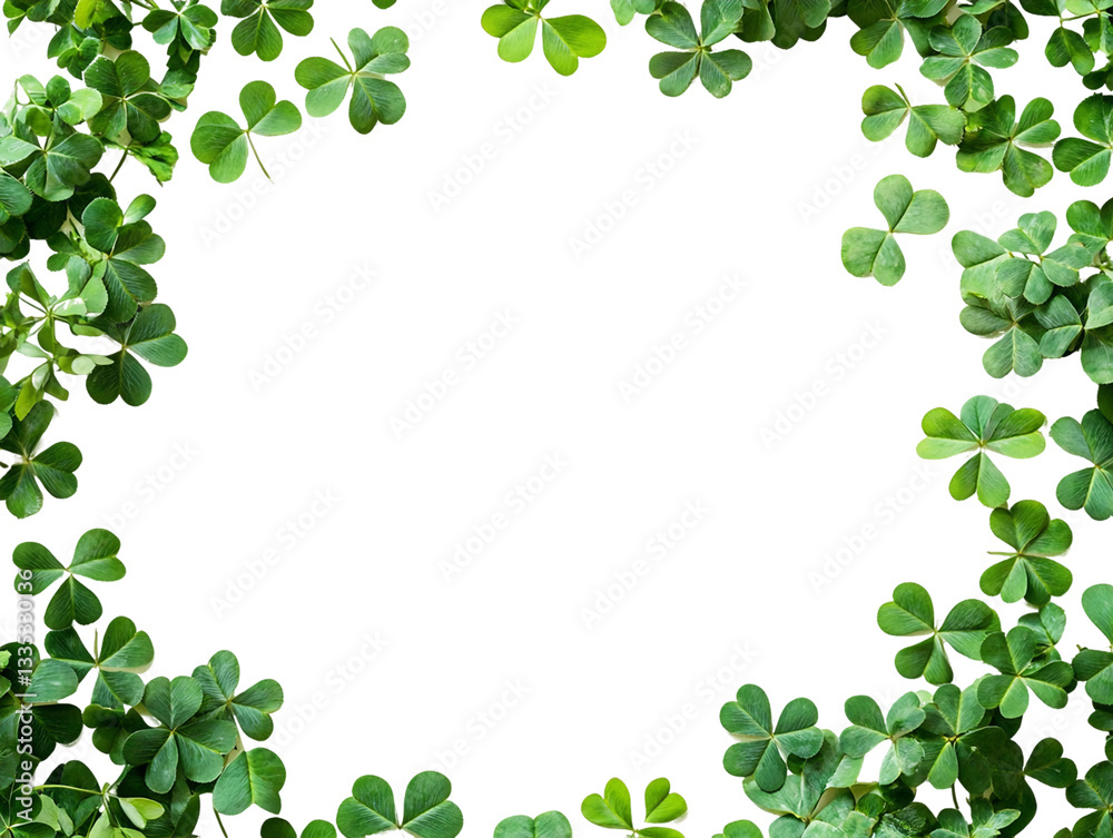 Frame of Green Clover Leaves on Transparent Background, PNG Frame of Green Clover Leaves on Transparent Background, PNG
