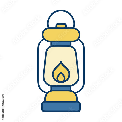 Vintage oil lantern icon in yellow and blue flat design