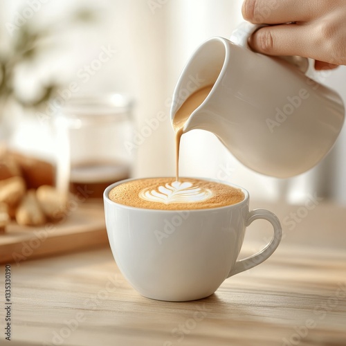 Cozy Cafe Setting with Barista Preparing Coffee and Plants