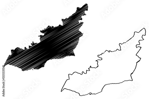Lahij Governorate (Governorates of Yemen, Republic of Yemen) map vector illustration, scribble sketch Lahij map