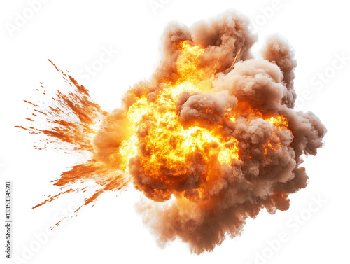 A large explosion of orange and brown smoke and fire against a Transparent Background, PNG