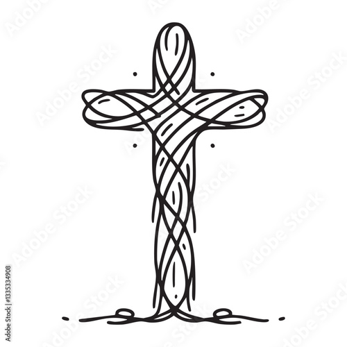 Cross icon icon in linear style. One line Christianity, cross. Christianity concept vector image.