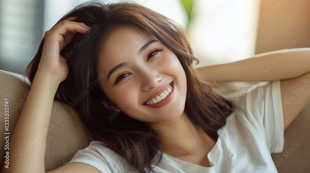Attractive young woman smiling with her hands behind her head Attractive young woman smiling with her hands behind her head