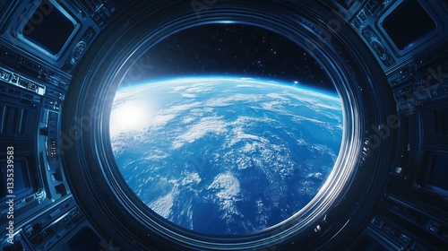A clear view of Earth through a space station window