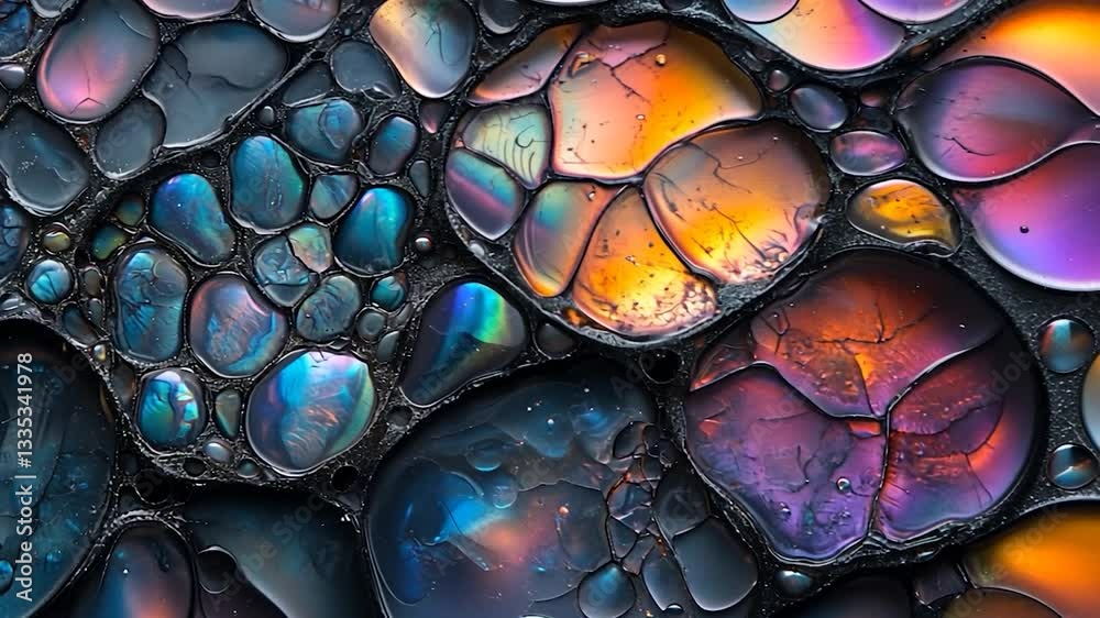 Colorful abstract patterns of oil and water creating vibrant textures