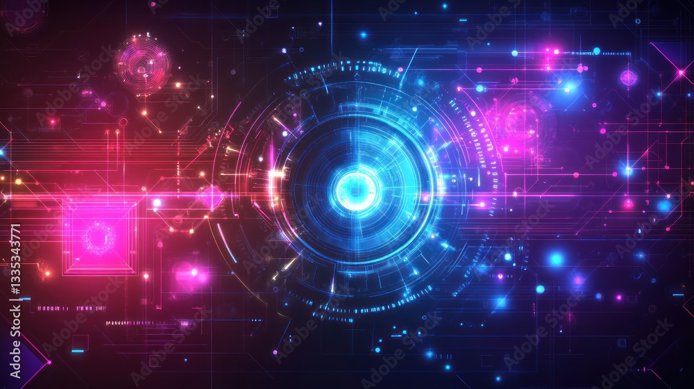 Fototapeta premium Abstract Futuristic Technology Background: Neon Circuits and Data Streams