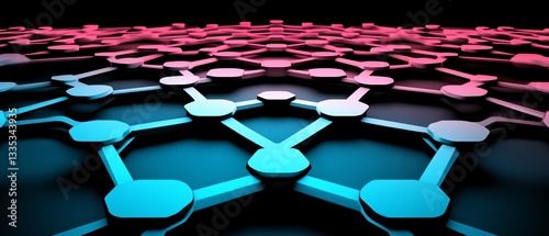 Abstract network of interconnected nodes in vibrant pink and teal