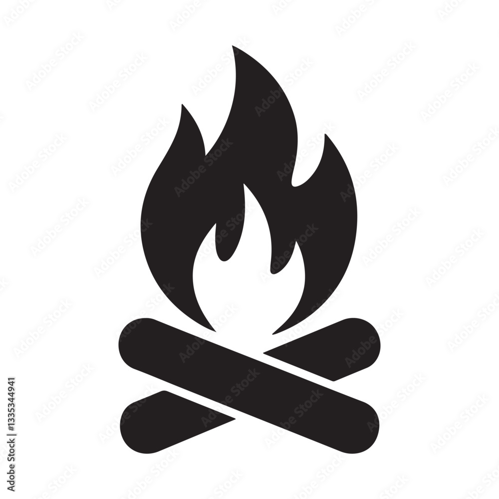 Camp Fire silhouette vector illustration isolated on white background Camp Fire silhouette vector illustration isolated on white background