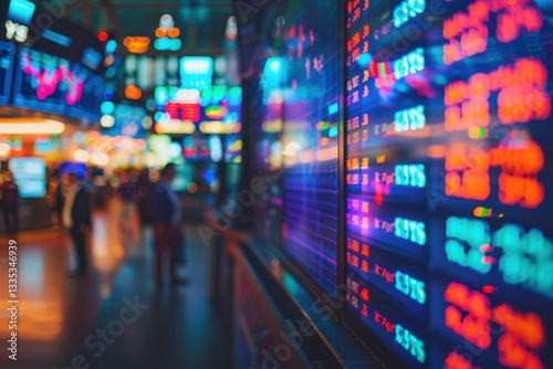 Wallpaper Mural Cinematic trading floor, peak hours. Vibrant screens with stock data glow, blurred background depicts the room's energy like an ocean of vehicles. Torontodigital.ca