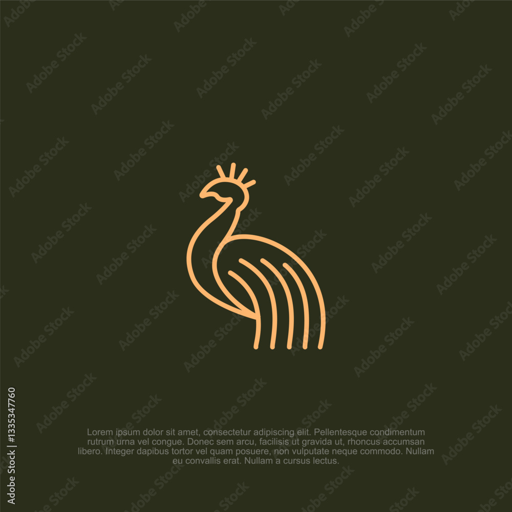 Fototapeta premium Simple minimalist line art modern luxury peacock logo with an elegant and premium feel, perfect for jewelry brands, fashion labels, and high-end businesses