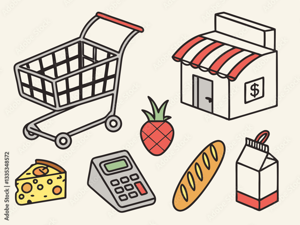 Fototapeta premium Set of Grocery Shopping and Retail Store Icons