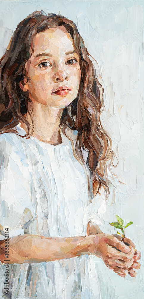 Φωτογραφία Portrait of a young, dreamy girl with curly brown hair