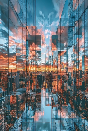 A city made entirely of glass and mirrors, reflecting the sky in endless patterns