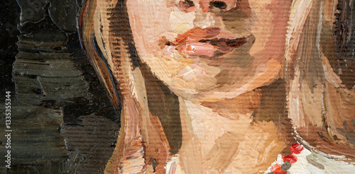 girl holding a clay jug. portrait of a woman on a black background. oil painting on canvas.