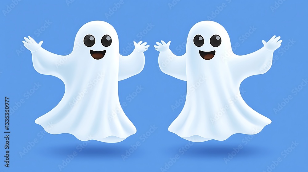 Obraz premium Two cute cartoon ghosts floating.