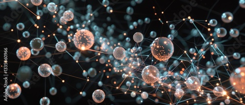 Luminous spheres linked by lines represent a dynamic social network graph database using a force-directed layout. photo