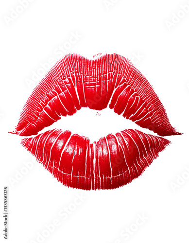 vintage red lipstick kiss print logo beautifully displayed on a clean white background under soft studio lighting, ideal for cosmetic branding, makeup product packaging, or beauty salon advertisements