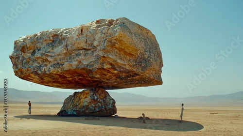Precariously Balanced Rock Formation in Desert Landscape