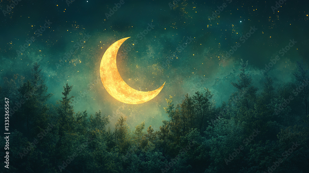 Fototapeta premium Moonlit night in enchanted forest nature scene magical atmosphere tranquil setting dreamy view