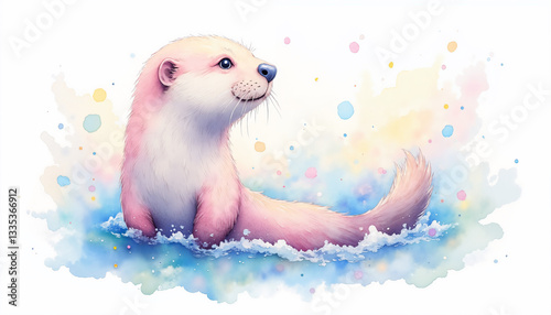 A cute baby otter is swimming in the water