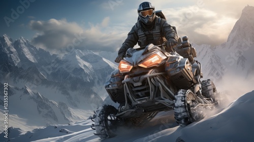 A snowmobile adventure in a snowy landscape