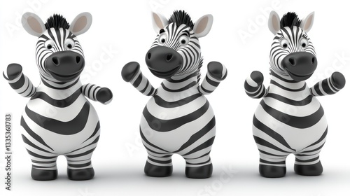 Three cartoon zebras waving