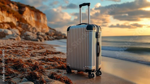 Sunset Beach Vacation: A Suitcase Awaits Adventure