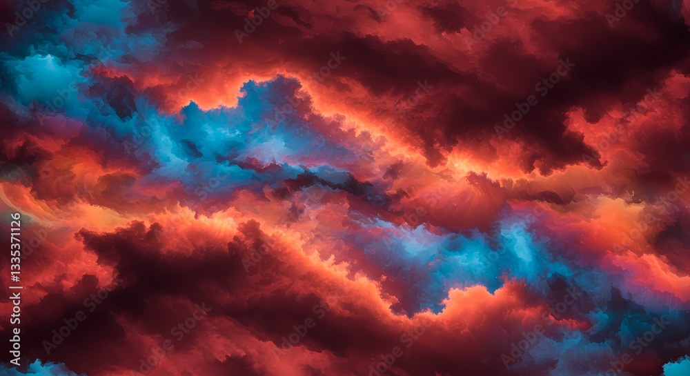 Naklejka premium Cloudscapes dreamy, abstract, watercolor, minimalist. Artistic skies for creative projects Ethereal Clouds painterly, serene, atmospheric Fine art cloud imagery
