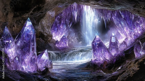 Enchanting Crystal Cave with Waterfall
