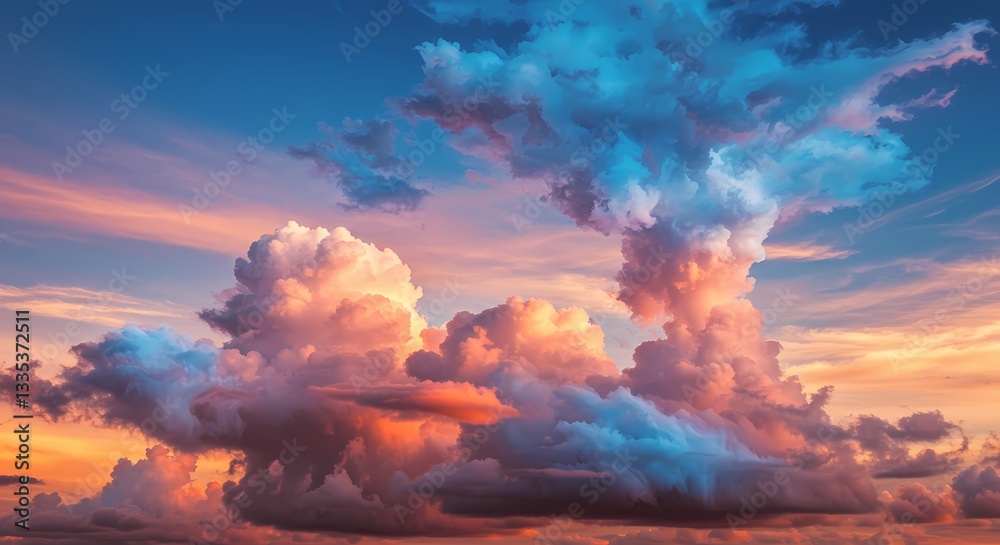 Naklejka premium Cloudscapes dreamy, abstract, watercolor, minimalist. Artistic skies for creative projects Ethereal Clouds painterly, serene, atmospheric Fine art cloud imagery