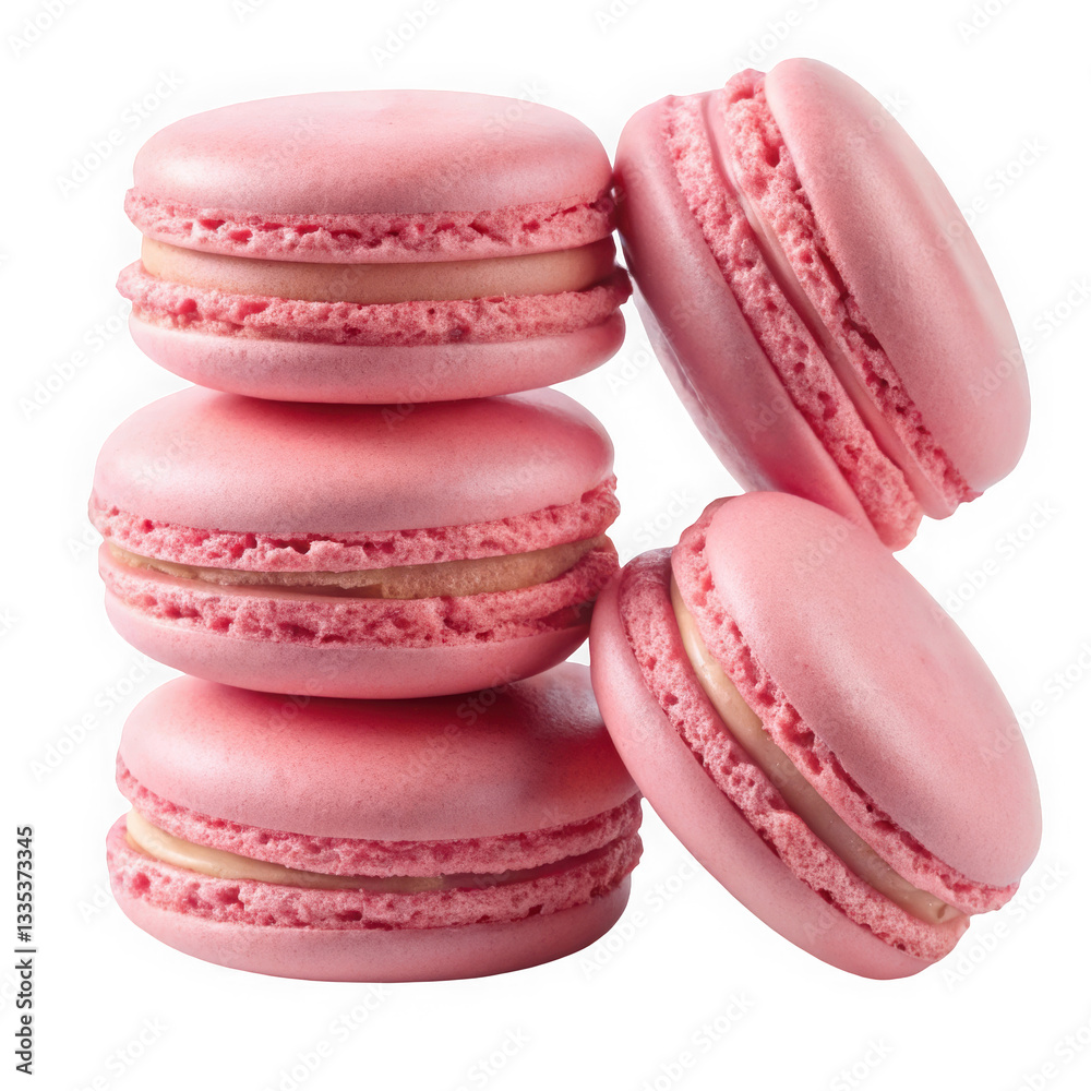 Delicious pink macarons stacked together, showcasing their smooth texture and vibrant color, perfect for dessert lovers. Delicious pink macarons stacked together, showcasing their smooth texture and vibrant color, perfect for dessert lovers.