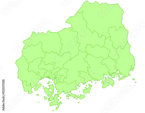 広島県　地図　黄緑　イラスト