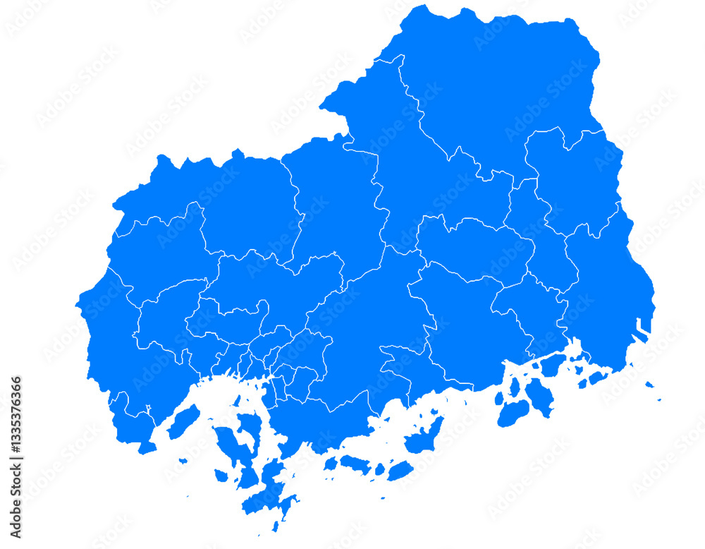 Obraz premium 広島県 地図 ブルー イラスト