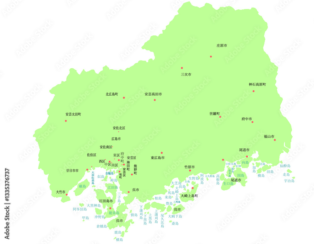 Obraz premium 広島県 地図 黄緑 斑点 イラスト