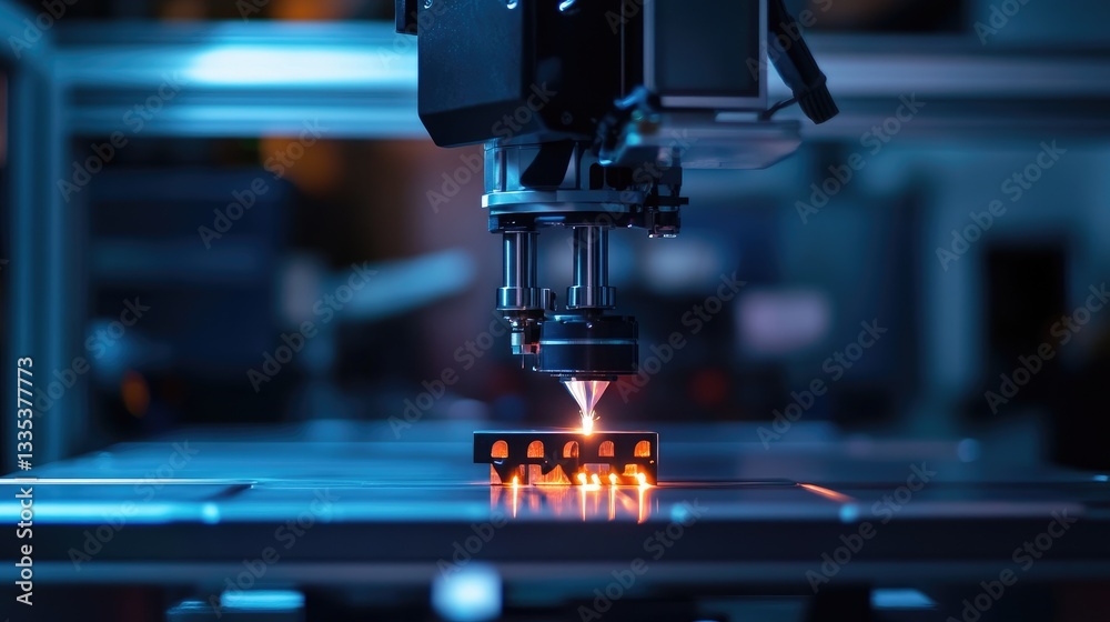 Precision Laser Cutting Machine in Operation with Bright Light and Modern Industrial Background Precision Laser Cutting Machine in Operation with Bright Light and Modern Industrial Background