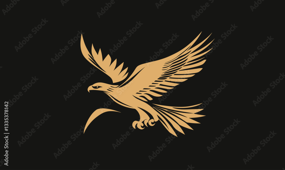Fototapeta premium Majestic Flying Eagle Engraving Style Vector Mascot Logo for Branding