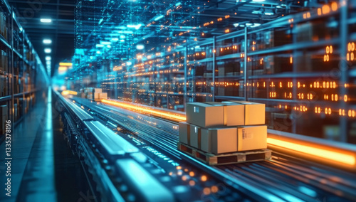 Smart warehouse management system using augmented reality technology to identify package picking and delivery . Future concept of supply chain and logistic business