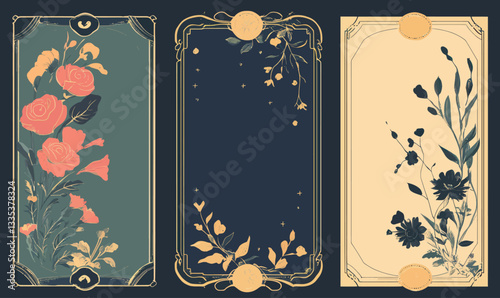Vintage Art Nouveau Floral Frames with Romantic Art Deco Design for Elegant Decor