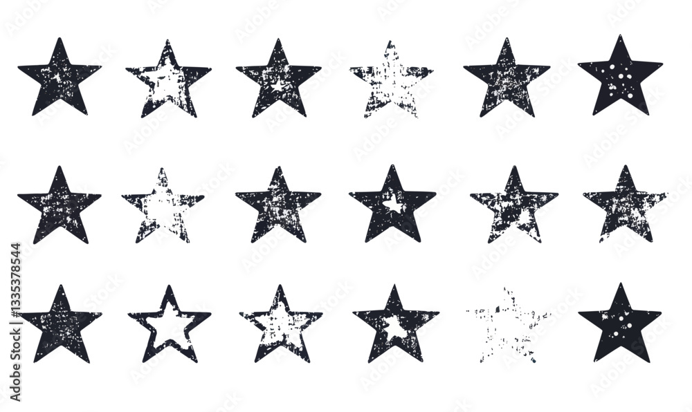 Grunge Hand-Drawn Star Doodles Vector Set in Minimalist Style for Creative Design
