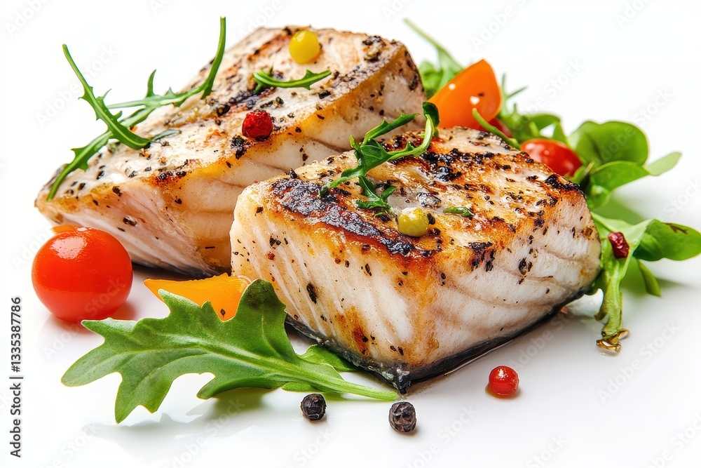 Swordfish fillet slices on a white background Swordfish fillet slices on a white background