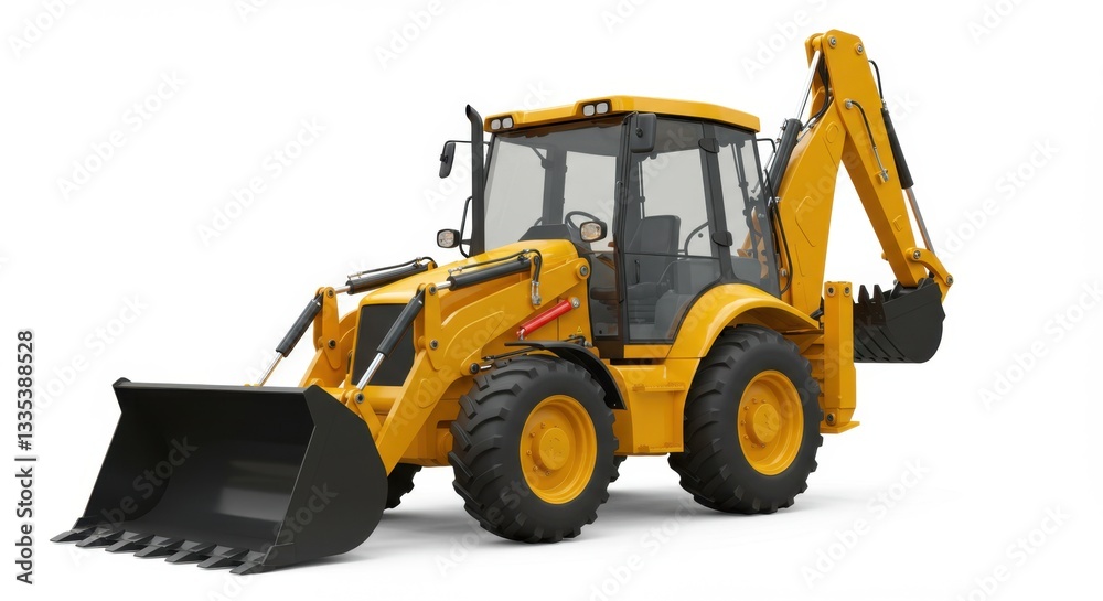 High-Resolution Render of a Yellow Backhoe Loader Tractor High-Resolution Render of a Yellow Backhoe Loader Tractor