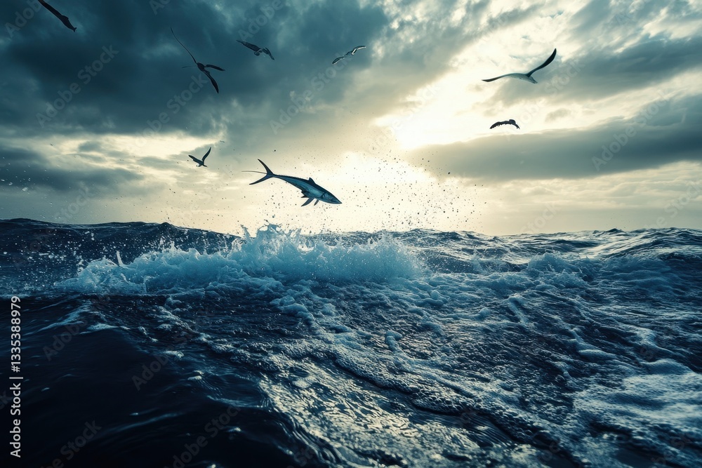 Obraz premium Swordfish leaping from the Mediterranean