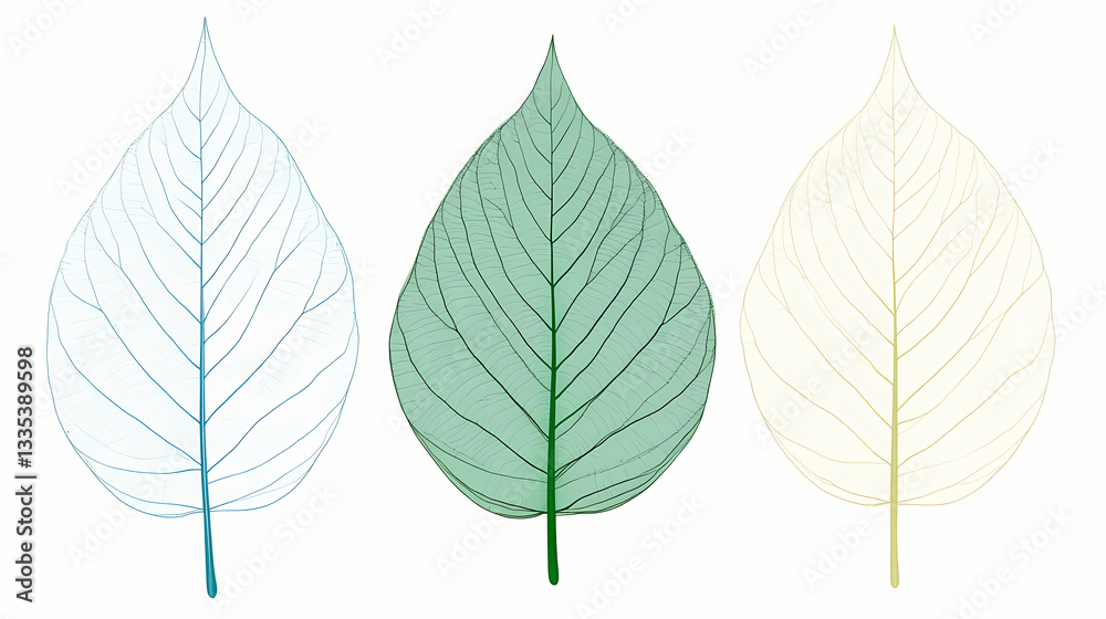 Obraz premium Close-up of leaves showing veins for science education and seasonal decoration. Translucent Veins. Illustration