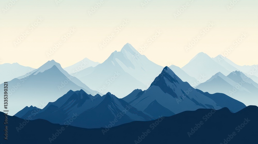 Serene Blue Mountain Range Landscape - Minimalist Vector Illustration Serene Blue Mountain Range Landscape - Minimalist Vector Illustration