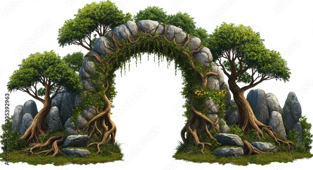 Fototapeta premium Enchanted Garden Archway of Rocks and Trees